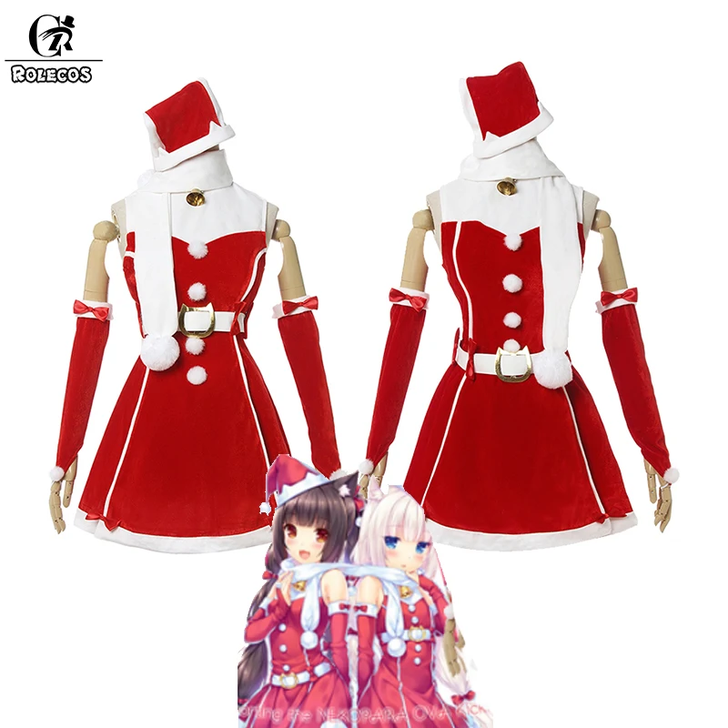 ROLECOS игра Nekopara женский Рождественский костюм косплей костюм ванильный Рождественский головной убор Косплей Chocola красное пикантное платье для женщин и девочек
