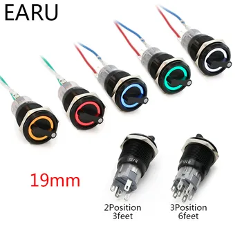 

19mm Black Self-return Momentary Self-locking Fixation Waterproof DPDT Illuminated Metal Selector Rotary Switch 2/3 Position LED