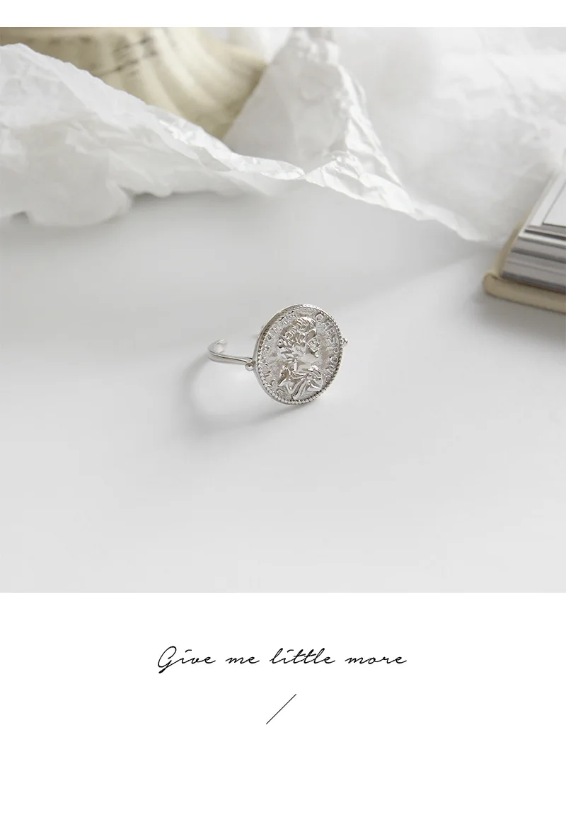 XIHA подлинные 925 пробы серебряные кольца для женщин круглые монета портрет дизайнер регулируемое кольцо шикарные корейские вечерние ювелирные изделия