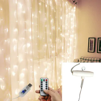 

Amazon New Style USB Remote Control 3X3 M Copper Wire Curtain Lighting Chain Icicle Lights Christmas Copper Wire LED Strip