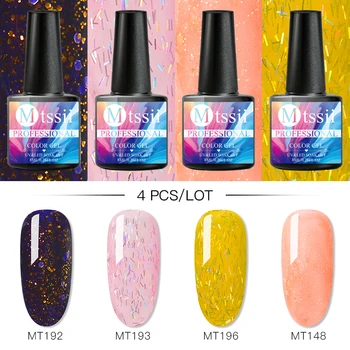 

Mtssii 4PCS/Set Holographic Glitter Platinum UV Nail Gel Polish Sequins Shine Shimmer Manicure Soak Off Nail Art Varnish