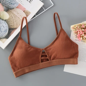 

Women Cotton Bras Seamless Women Crop Top Brassieres Removable Chest Pad Underwear Intimates Front Hollow Wireless Bras New Hot