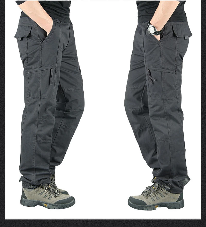 Men's Cargo Fleece Pants Double Layer Winter Thick Warm Pants Overalls Casual Cotton Rip-Stop Military Tactical Baggy Trousers