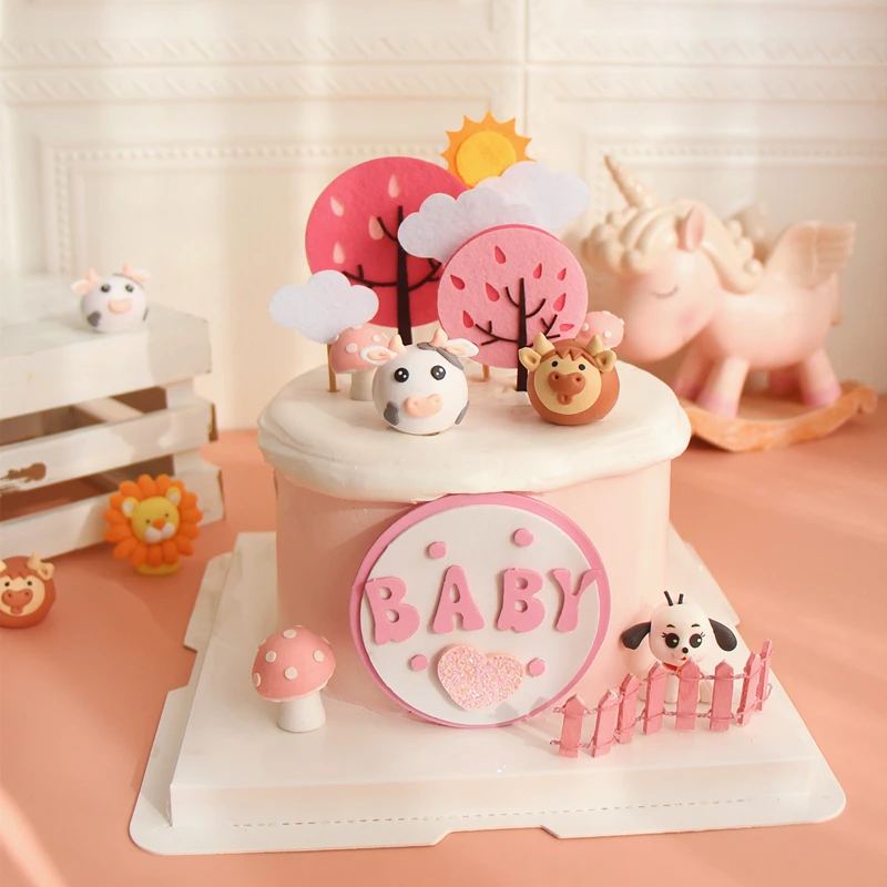 

Pig Trees Cake Topper Happy Birthday Decoration Baking Animal Scenes Balloon Dessert Table Dress Up Plug in Party Decor Supplies