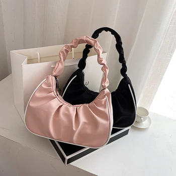 

Casual Women Nylon Handbag Pleated Underarm Shoulder Bags Female Daily Fashion Travel Totes Purse