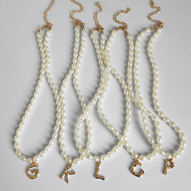 Collier Imitation de perles ovales blanches simples pour femmes, lettres en bambou dorées, style Baroque, ras du cou, bijoux tendance | AliExpress