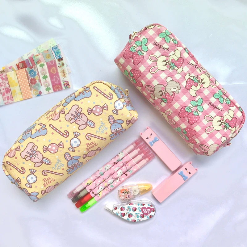 Estuche de lápices Kawaii, Estuches de regalo con de conejo y fresa, estuche escolar, bolsa de suministros escolares, papelería, 1 ud.|Bolsas para lápices| - AliExpress