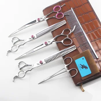 

8.0 inch Professional Premium Sharp Edge Dog PET GROOMING SCISSORS SHEARS Pet Scissors Set technicolor curved thinning pet