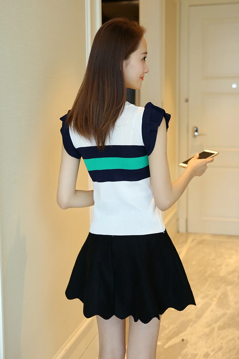 Новая летняя футболка Han Fan Baitao, в полоску, с рисунком из ледяного шелка, женская тонкая трикотажная рубашка с короткими рукавами и круглым вырезом, Топ