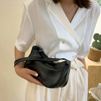 

Small Solid Color PU Leather Shoulder Bags For Women 2020 Summer Simple Handbags and Purses Female Tote Bags