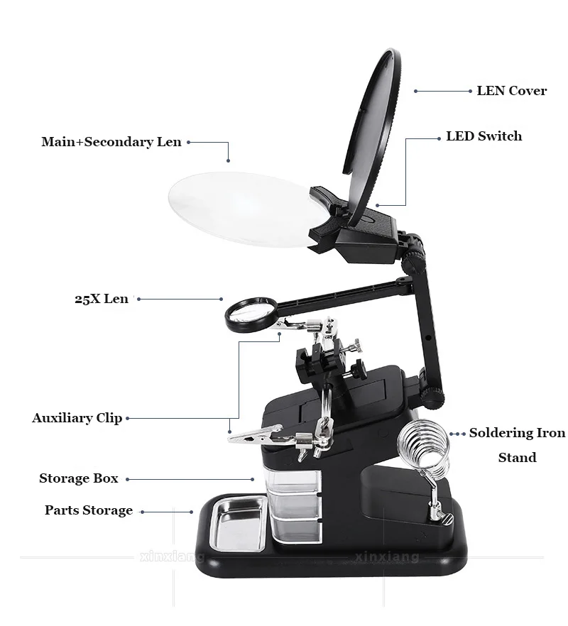 Desktop Magnifier 2 LED Welding Magnifying Glass with LED Light 3 Hand Soldering Pcb Holder Auxiliary Clip Magnifier Repair Tool