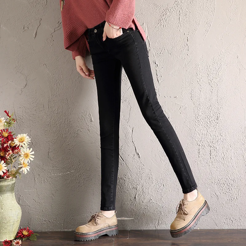 Осень и зима стиль Slim Fit утягивающие Эластичные Обтягивающие ковбойские брюки универсальные после кармана брюки карандаш с молнией