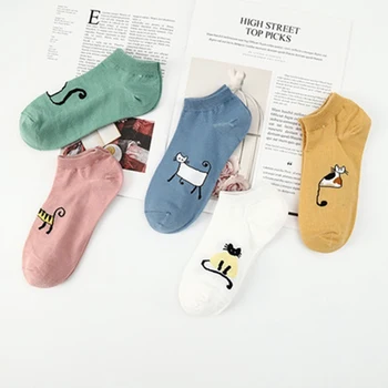 

Summer Cartoon Cotton Thin Women Boat Socks Creative Casual Cotton Funny Animals Sock For Female Cute Kawayi Girl New 5pair/pack