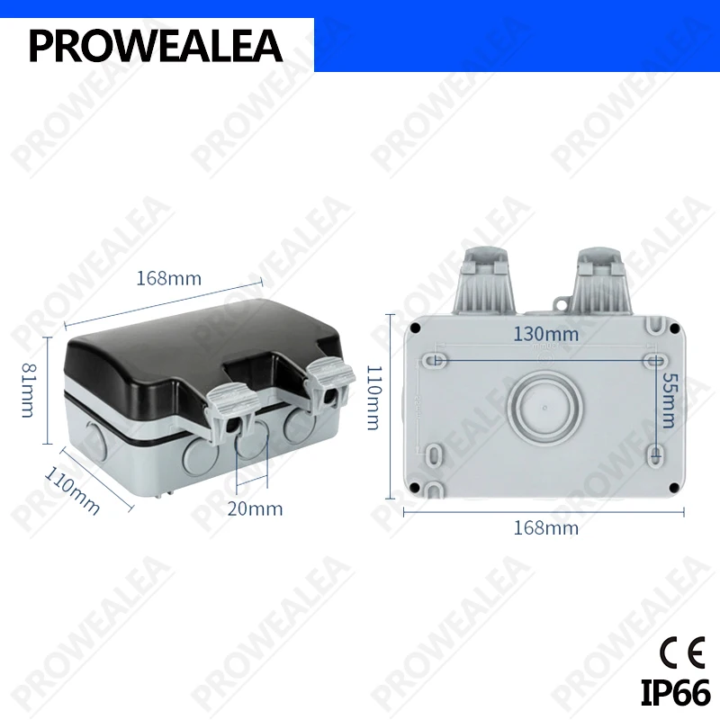 Weatherproof Socket IP66 Waterproof Socket Outdoor Wall Power Socket Double 3 Hole Switch Standard Electrical Outlet Grounded