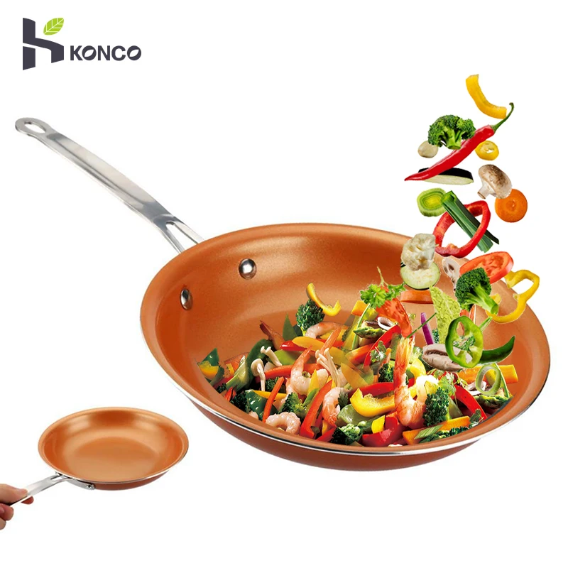 Comprar Sartenes y sartenes de cobre antiadherentes KONCO con recubrimiento cerámico horno de inducción olla de cocina antiadherente sartén utensilios de cocina