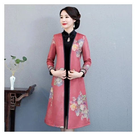 

Короткое бархатное платье-Ципао с длинным рукавом, в китайском традиционном стиле, Размеры M - 4XL