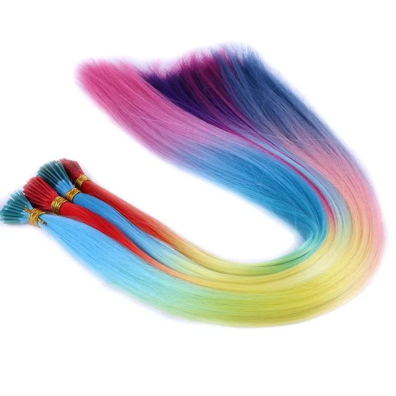 Desire For Hair 300Grams 22inch Long Heat Resistant Ombre Pink Brown Synthetic I Tip MicroRing Hair Extensions For Party