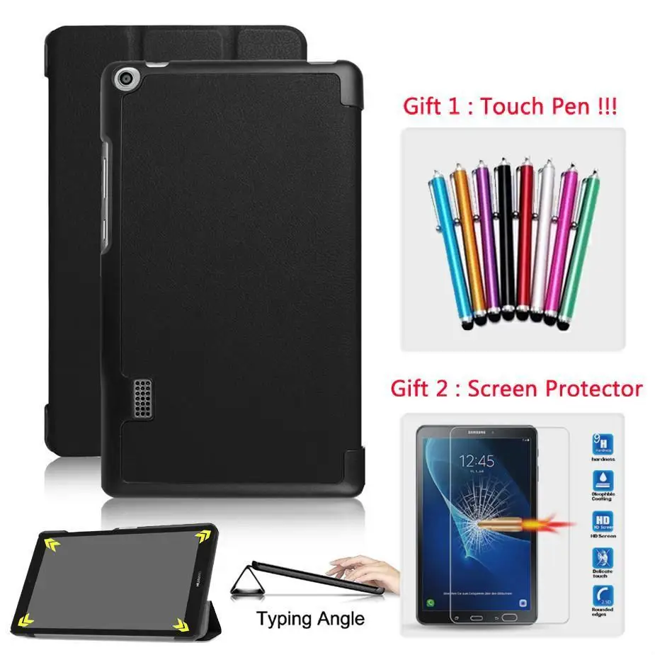 

Free Screen Protector Glass +Case For Huawei MediaPad T3 7 8 10/T5 10 Leather Smart Magnetic Cover for Media Pad T5/ T3 7 8 10.1