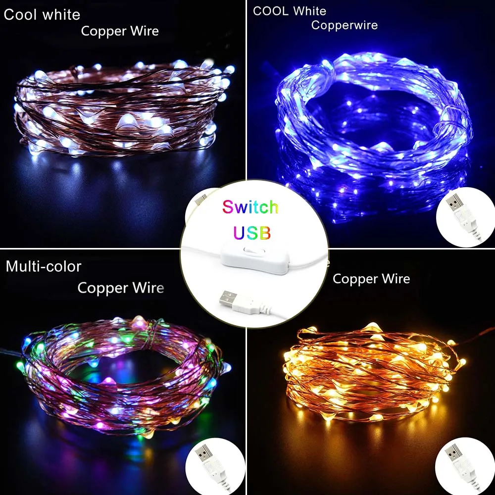 

USB DC5V 10M/Lot Copper Wire String Light For Christmas Holiday Wedding Party Decoration Festi LED Fairy Lights Lamps IP65 WP