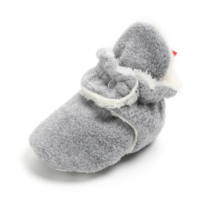 Newborn Baby Socks Shoes Boy Girl Star Toddler First Walkers Booties Cotton Comfort Soft Anti-slip Warm Infant Crib Shoes fluff light grey