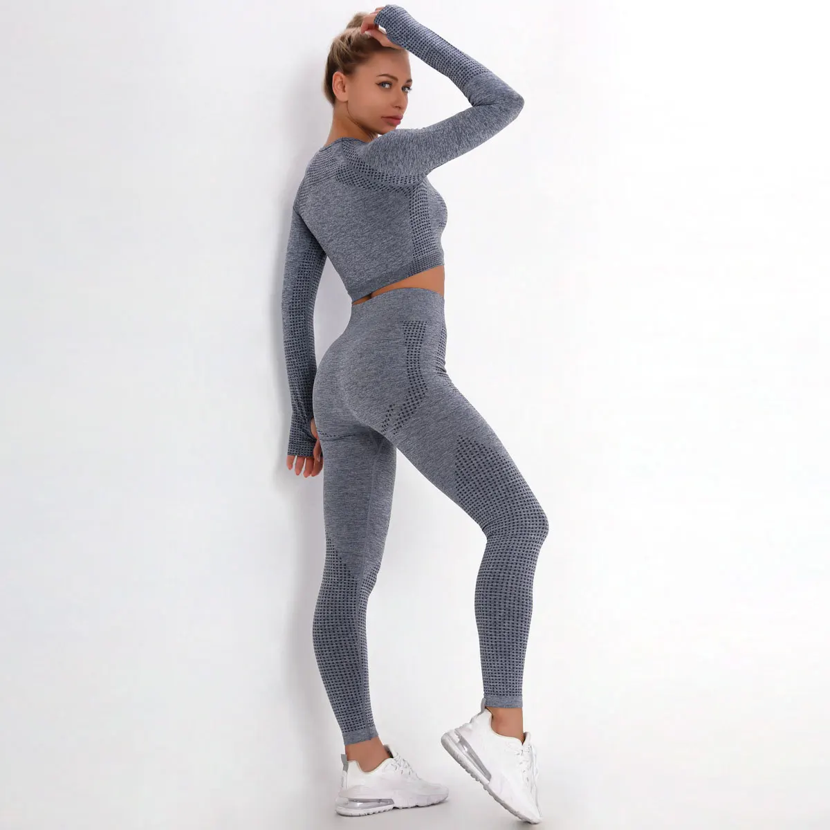 2/3/5PCS Women Sportswear Yoga Set Gym Clothing Tracksuit Long Sleeve Crop Top High Waist Seamless Leggings Fitness Sports Suits