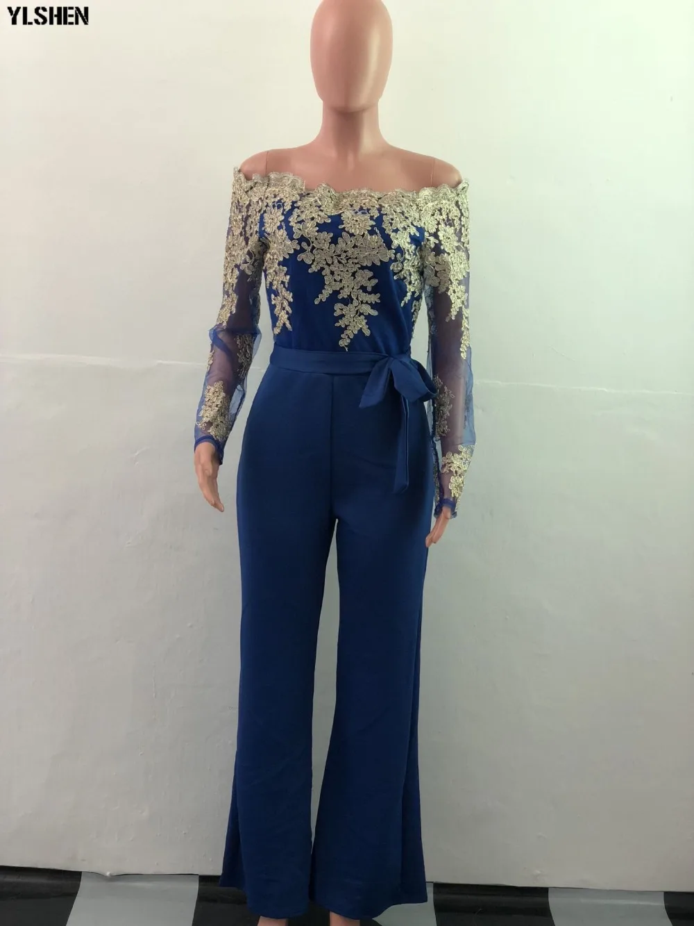Women Jumpsuit Sexy Lace Ladies Jumpsuits Party Casual Wide Leg Overalls Off Shoulder Long Sleeve Romper Skinny Rompers Trousers 53