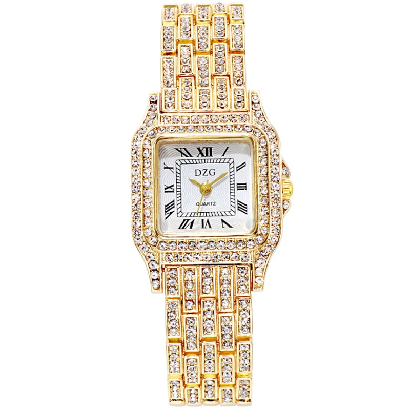 Women's Fashion Diamond Square Steel Band Diamond Dracelet Women's Watch Roman Lettering Small Dial Trendy Student Quartz Watch