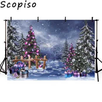 

Scopiso Christmas Tree Backdrop Forest Snowflake Gift Baby Portrait Purple Decoration Photography Backgrounds for Photo Studio