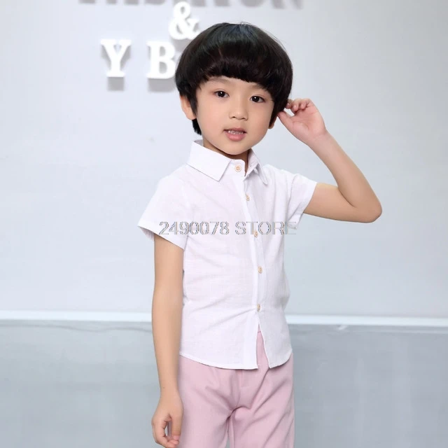 Для маленьких мальчиков БЕЛЫЕ РУБАШКИ для малышей Одежда из плотного хлопка с коротким рукавом деловая рубашка для подростков, школьная униформа для 2-12 лет Vestidos
