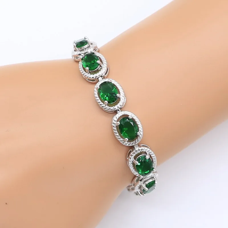Зеленый полудрагоценные 925 серебряные ювелирные наборы для женщин браслет ожерелье кулон кольцо серьги кольца подарок для свадьбы дня рождения