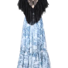 Европейское и американское женское платье летнее Новое Стильное кружевное платье с воланами с принтом модное платье-стойка
