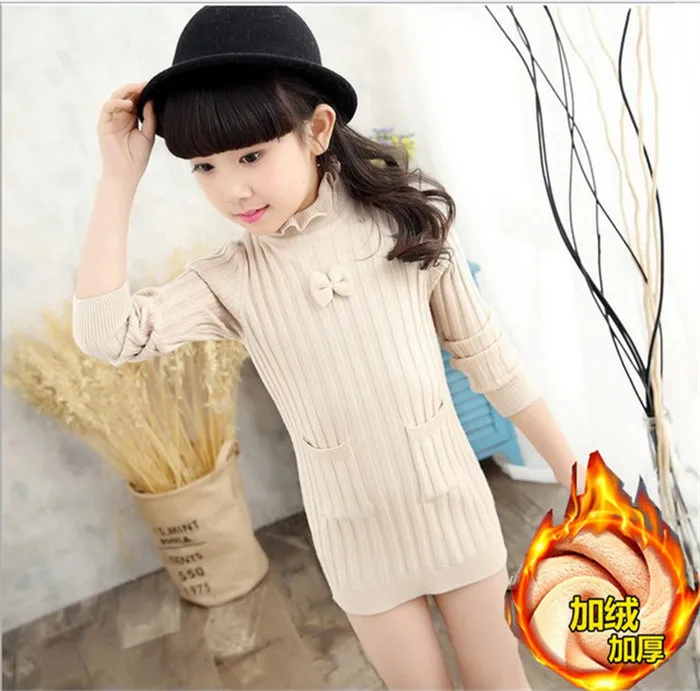 Rlyaeiz Autumn Knitted Girls Sweater Winter Casual Kids Turtleneck Pullover Knitwear Thick Warm Knitting Sweater Age 4-15Y