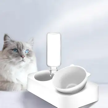 

Adjustable Cat Food Dish Pet Feeder Water Bowl For Cats And Small Dogs Supplies Pet Cats Oblique Double Bowl With Holder
