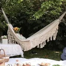 ins Style 2 Person Hammock Large Brazilian Macrame Fringe Double Deluxe Hammock Swing Net Chair Outdoor Indoor Hanging Deco