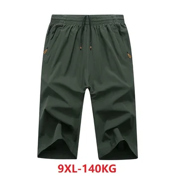 

summer Men sports shorts knee length zipper shorts oversize plus size 7XL 8XL 9XL Stretch home loose shorts armygreen 62 64 66