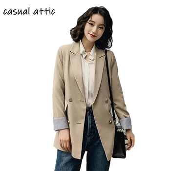 

Women's Long Blazers Spring Autumn Solid Color 2020 Korean Fashion Clothing Office Lady Single Breasted Pockets Long Coat