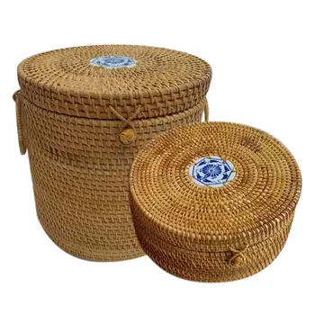 

Wicker Basket Handmade Willow Hand-wovenStraw Bucket For Household Tea Cake Home Debris Storage Case
