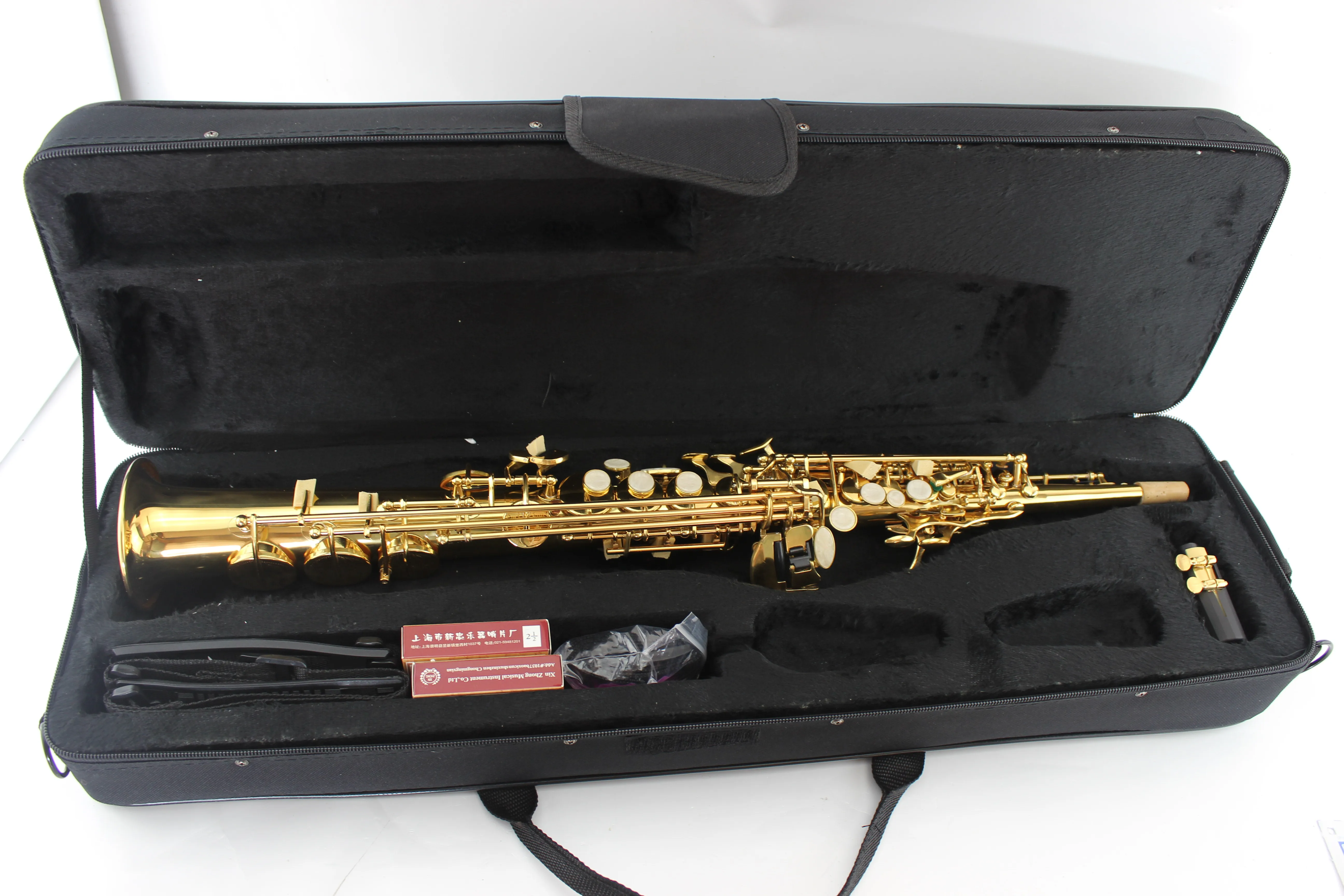 

MARGEWATE Soprano Straight Pipe B Flat Sax Saxophone Brass Gold Lacquer with Mouthpiece Accessories MSS-525