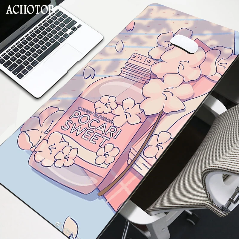 Pink Anime Mouse Pad Gamer Cute Kawaii XXL Gaming Mousepad Rubber Otaku Locking Edge 900X400MM Laptop Notebook Keyboard Desk Mat