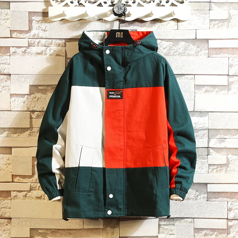 

2019 Autumn New Style Men Casual Jacket Japanese-style Large Size Origional Loose-Fit Contrast Color Joint Hooded Jacket
