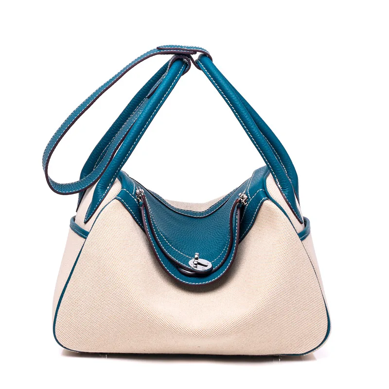 

2019 New Style lin di bao Canvas with Full-grain Leather Large Birkin Bag Hand Shoulder Doctor's Bag Medicine Box Pillow