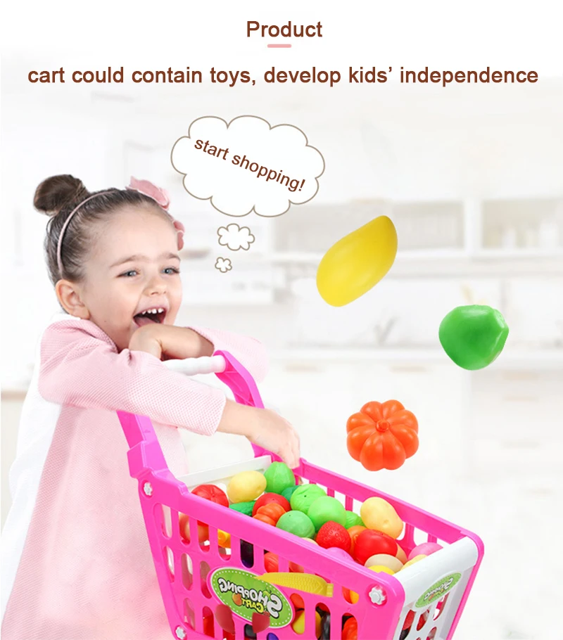 Мини-тележка, детская тележка для овощей и фруктов, Реалистичная тележка для супермаркета, игрушка для ролевых игр, набор из 25 предметов, Детские классические подарки