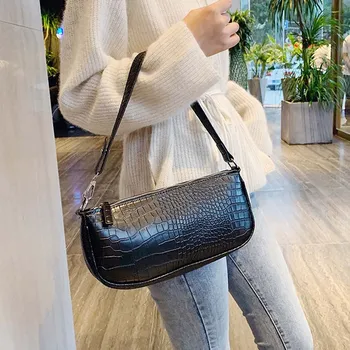 

Retro Crocodile Pattern Shoulder Bag For Women Girls PU Leather Underarm Bag Female Fashion Simple Desgin Shoulder Bag Dropship