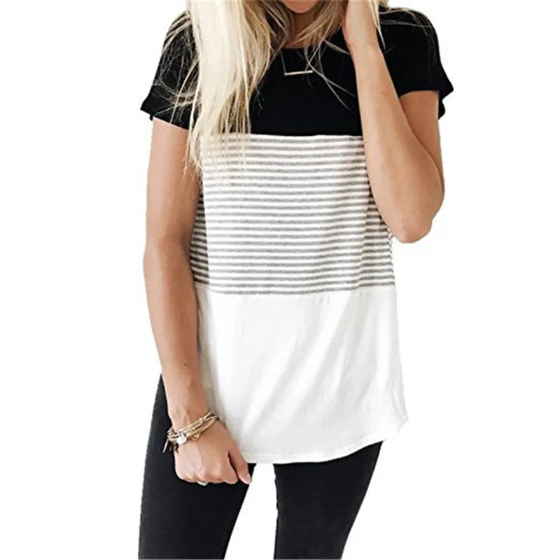 Women Maternity Breastfeeding Tee Nursing Tops Striped Short Sleeve T-shirt Plus Size S-2XL