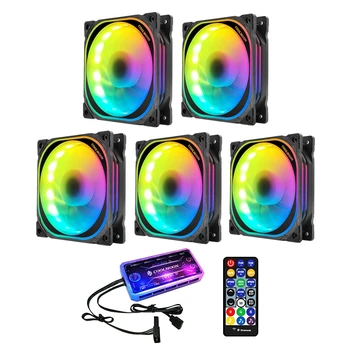 

COOLMOON RGB Computer Case Fan, 12cm Mute Multi-Layer Light+Music Controller Remote Control Computer Cooling Fan CPU Fan (5 Pcs)