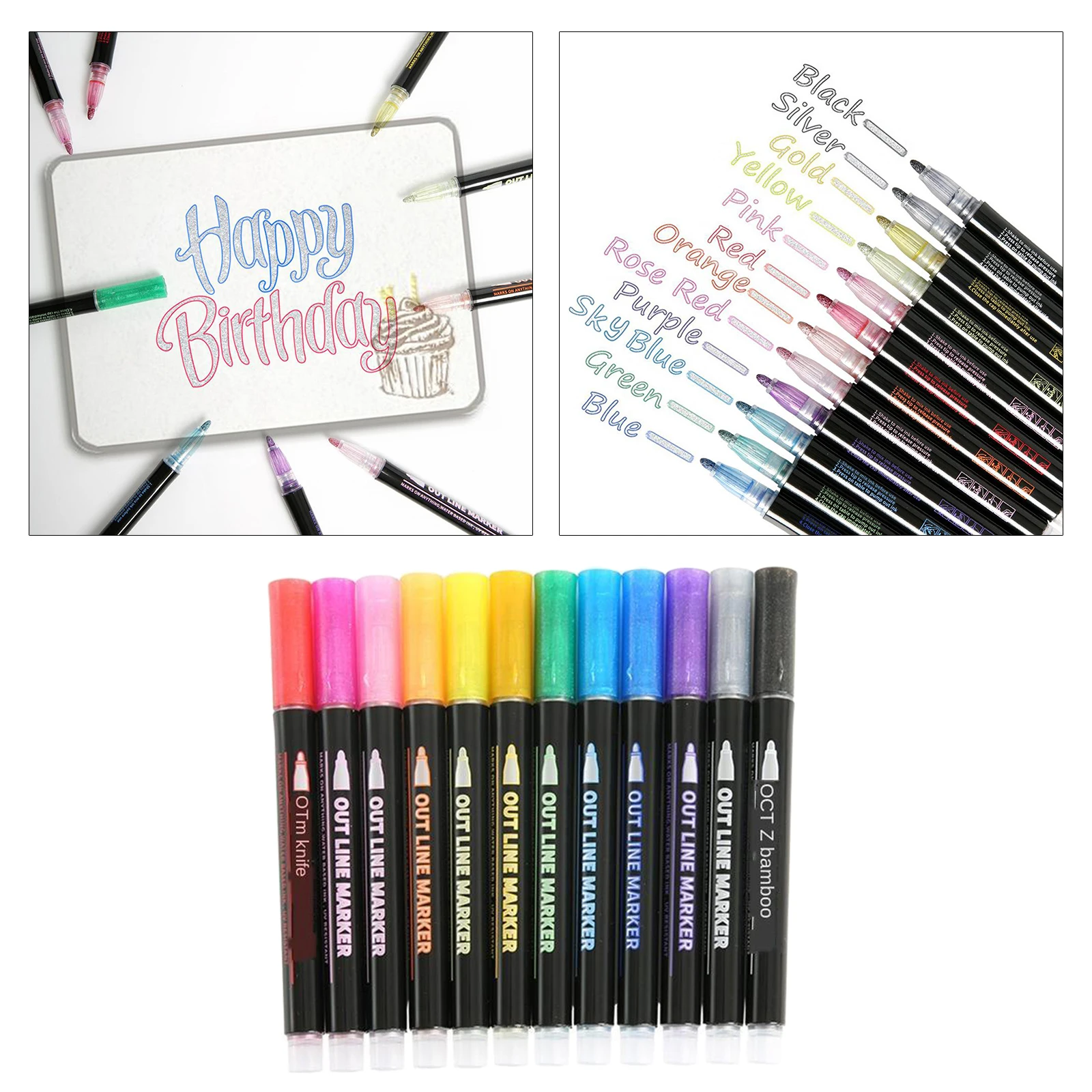 8/12/24 Colors Outline Markers Self Double Line Self Outline Metallic Pens  for Scrapbook Making Easter Eggs Art Crafts - AliExpress