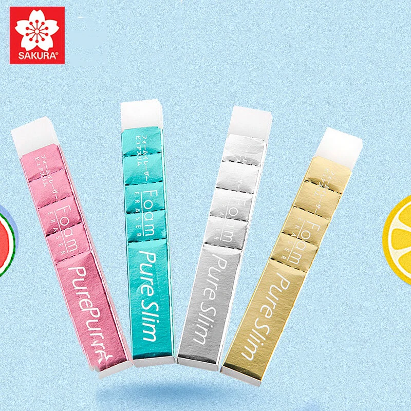 

SAKURA Pure Slim Eraser 4 Colors Segmented Shell Eraser RFPS150 Special Use for Sketch Art Rubber Japanese Stationery