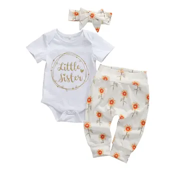 

0-18M Newborn Infant Baby Girls Clothes Sets Letter Floral Print Short Sleeve Romper Tops+Pants Headband