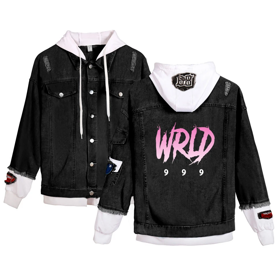 2021 Juice Wrld Denim Jacket Fashion Fake Two Pieces Hooded Jacket Streetwear Retro Popular Men Women Denim Jacket Autumn Coat mens puffer jacket