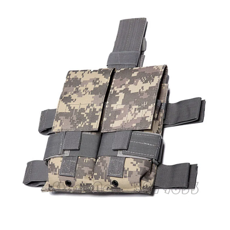 ACU Tactical Drop Leg Double Magazine Bag Mag Pouch Holder Rifle Magazine Ammo Bag for 5.56.223 Paintball Airsoft - Color: ACU